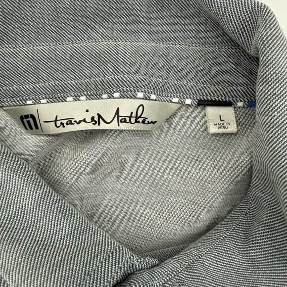 Travis Mathew Mens L Gray Striped Pocket Short Sleeve Polo Shirt - Picture 5 of 7
